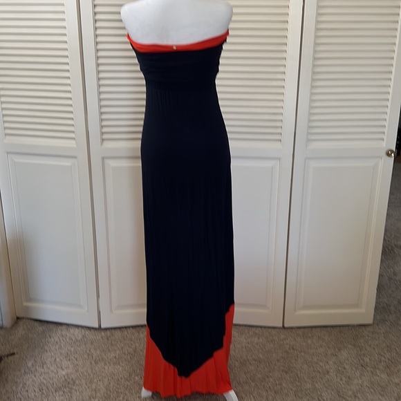 T-bags navy and orange color-block strapless maxi dress - Picture 5 of 9